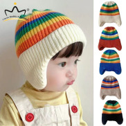 Tôi yêu Daddy & Mummy 6M-4Y Hàn Quốc Sọc Cầu Vồng bé Beanies Cap cho nam