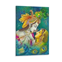 ภาพติดผนังศิลปะสำหรับห้องนอนลอร์ด Radha Krishna ภาพวาดผ้าใบพระเจ้าอินเดียศิลปะบนผนังศาสนาฮินดูโปสเตอร์ผ้าใบวาดภาพและภาพพิมพ์ที่รูปภาพศิลปะผนังสำหรับการตกแต่งห้องรับแขกห้องนอน12X18นิ้ว (30x45