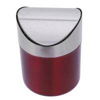 Stainless Steel 1.5L Mini Worktop Kitchen Waste Dust Bin Rubbish With Swing Lid Red