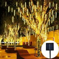 ZZOOI 30/50cm 8 Tubes Meteor Shower Solar LED String Lights Fairy Garden Decor Outdoor Christmas Tree Decoration Street Garland Lamp