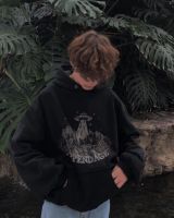 ☊ Gothic Print Y2k Hoodie All Match Sleeved Sweatshirt Loose Fashion Oversized Streetwear