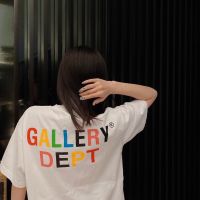 ☼ GALLERY DEPT ย้อนยุคความงามน้ำวินเทจเจ็ดสีตัวอักษรพิมพ์รอบคอหลวมเสื้อยืดคู่TEE