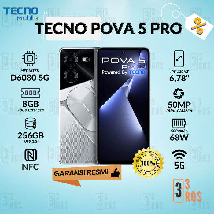Tecno Pova 5 Pro 5G-Dimensity 6080 5G 8/256 GB [RAM 8+8 Extend] Garansi ...