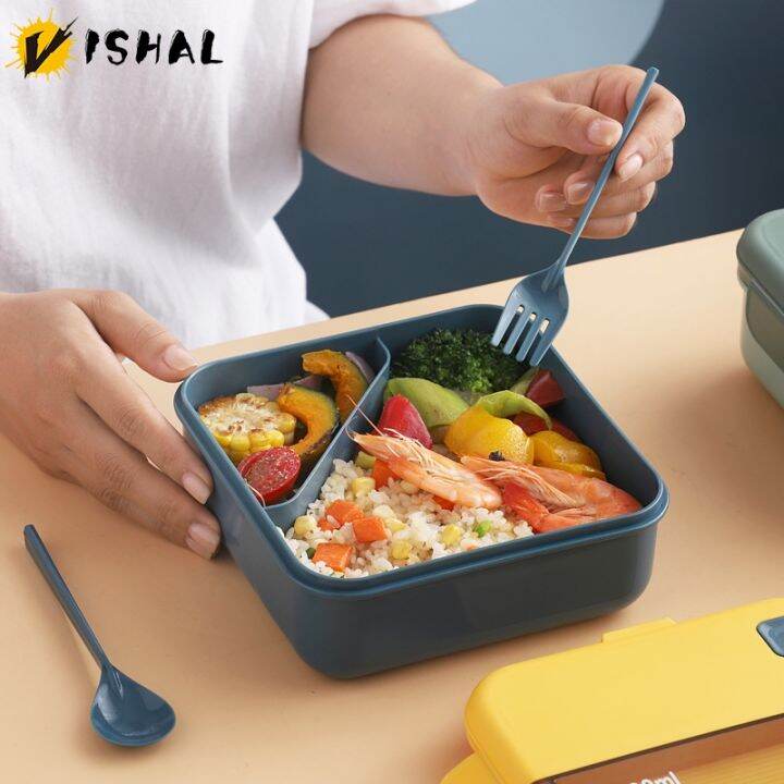 vishal-1l-square-camera-flat-lid-student-lunch-box-microwaveable-four-side-buckle-portable-sealed-adult-lunch-grid-bento-box