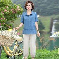 ✌✻ The new 2022 mother summer wear short-sleeved t-shirts cotton and linen 40 50 middle-aged and old women fashionable western style shirt thin coat