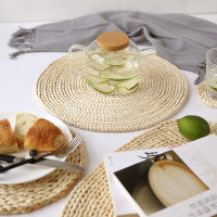 Natural corn husk woven placemat, round woven rattan table mat, corn husk woven round mat, green tropical wedding placemats