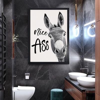 Nice Ass Quote Funny Sign Canvas Painting Black White Donkey Poster and Prints Wall Art for Toilet Decoration Bathroom Picture