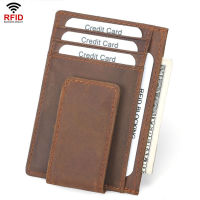 Mini RFID Men Card Wallet Crazy Horse Leather Wallets Card Holder Male Wallet Quality Genuine Leather Money Clip Mens Purses