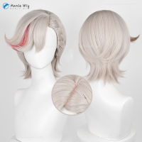 32ซม. Lyney คอสเพลย์วิกผม Genshin Impact คอสเพลย์ Fontaine Lyney Wigs สีเทาสีทองสีแดงวิกผมสังเคราะห์ทนความร้อนหมวกวิกผม