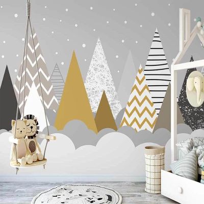 【CW】 Custom Photo Mural Hand Painted Cartoon Mountain Peak Children Room Bedroom Background Wall Murals Wallpaper Kids