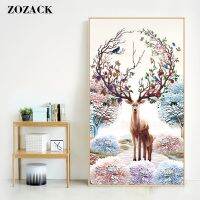 ✲ Full Needlework DIY Elk Silk/Cotton Thread Cross stitch Animal Deer Printed Embroidered Fabric Pattern Cross-stitch Home Decor