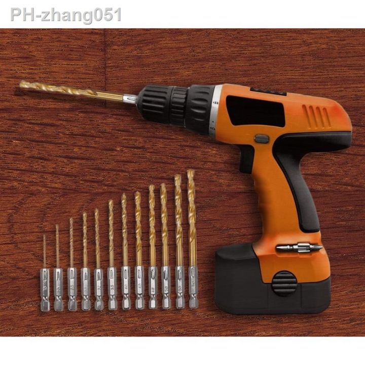 13pcs-hss-high-speed-steel-titanium-coated-drill-bit-set-1-4-hex-shank-1-5mm-6-5mm-hexagonal-handle-quick-change-twist-drill