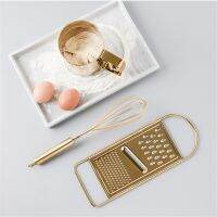 Golden Stainless Steel Whisk Screening Cup of Scraper Egg Powder Mixer Stirring Rotary 1Pc Originality Kitchen Baking Tool Suit