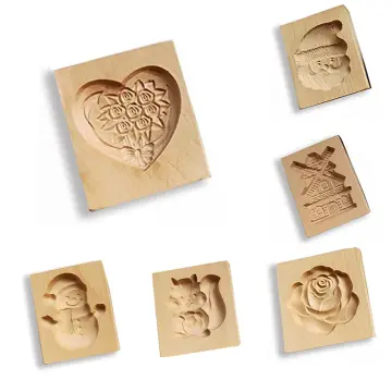 DIY Wooden Shortbread Mold Raspberry Heart Carved Gingerbread