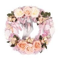 Artificial Rose Flower Wreath Valentines Day Wreath for Front Door Wall Window Wedding Party Home Spring Decor