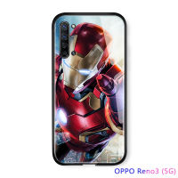 UCUC เคสโทรศัพท์เคสสำหรับ OPPO Reno 3 reno3(5G) แก้วโทรศัพท์มือถือกรณีเย็นล้างแค้นซูเปอร์ฮีโร่ไอรอนแมนเย็น Amour ปลอกไล่โทนสีปกกระจกนิรภัยกรณีปลอก