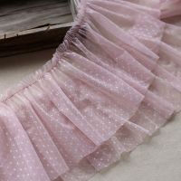 1M 20CM Wide Dot Pleated Mesh Lace Fabric Trims White Pink Black Grey Tulle Lolita Skirt Sewing Craft Clothing Accessories Dec Fabric  Material