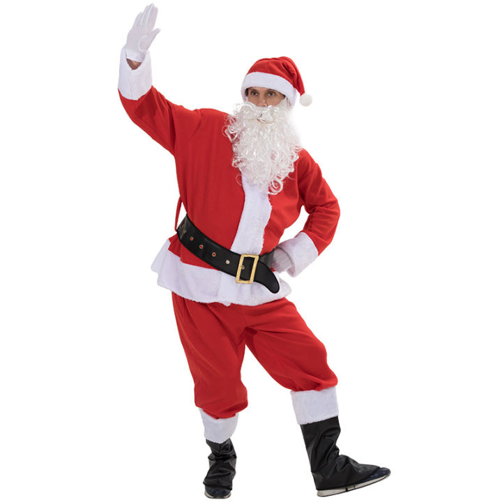 ชุดซานตาคลอสจากสต็อกชุดเจ็ดชิ้นบรรยากาศเทศกาลเครื่องแต่งกายการแสดงละครบนเวที