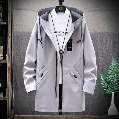 [COD] 2022 autumn mens mid-length windbreaker loose hooded jacket casual cardigan