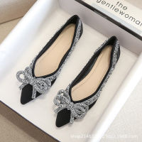 Factory Outlet Cross -Border WomenS Shoes E -Commerce Rhinestone Single Shoe 2023 New Flat Bow Bower Large Size