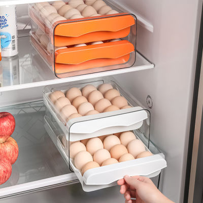 【คลังสินค้าพร้อม】กล่องเก็บของสองชั้นตู้เย็นพร้อมหยดไข่ครัวการตกแต่งพิเศษสิ่งประดิษฐ์กล่องลิ้นชักเก็บอาหารสดเกรด