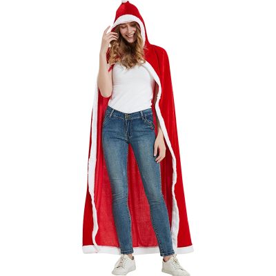 Christmas Cloak Santa Claus Cloak Hooded Cape Costume for Women Cosplay Stage Performance Costume