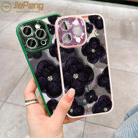 JiePeng สำหรับ iPhone 14 13 12 11 Pro Max PLUS แฟลชเพชร ZY38สีม่วง Camellia แฟชั่นเคสโทรศัพท์