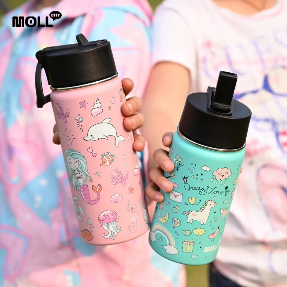 MCHIVER Farm Animal Cartoon Kids Water Bottle with Straw Insulated