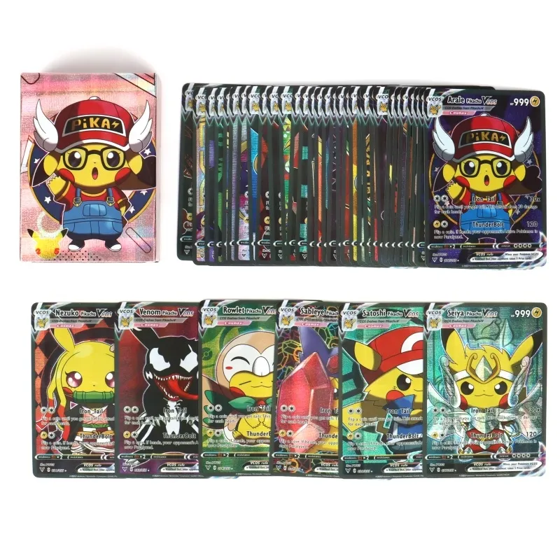 Anime Holographic Pokemon Cards Pikachu Cosplay DIY Luffy Tanjirou One  Piece Goku Eva Frieza Characters English Shiny Card