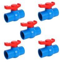 5Pcs 40mm x 40mm Full Port Red Handle Lever U-PVC Ball Valve Blue