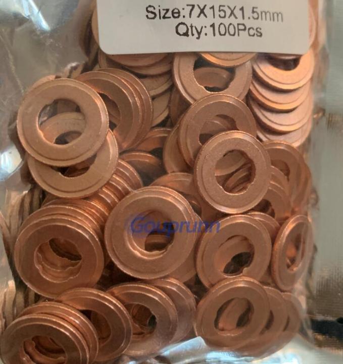 100pcs 7x15mm diesel pump repair tool parts common rail injector nozzle copper pad gasket for diesel injector sealing EURO-III