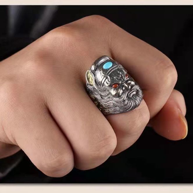 1974-แหวนผู้ชายเงิน-tianshi-925เทรนด์ของเด็กผู้ชาย-แหวนปรับได้สำหรับผู้ชายและผู้หญิง