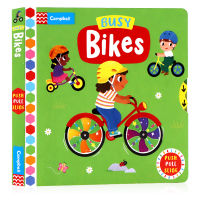 2022 new busy series busy bicycle mechanism operation Book English original picture book busy bikes push-pull sliding cardboard book childrens English Enlightenment childrens fun game toy book parent-child interaction