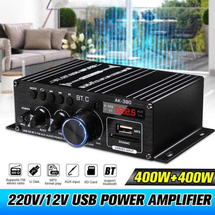 Ak380 800W 12V Power Amplifier bluetooth 5.0 Stereo Home Car BASS Audio