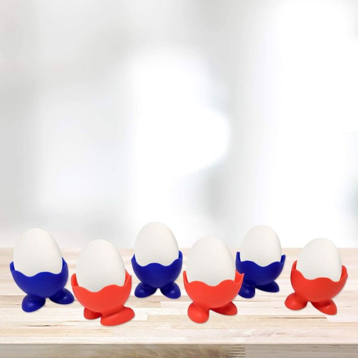 6ชิ้นซิลิโคนผู้ถือไข่ตลกเดียวให้บริการถ้วยไข่การออกแบบที่น่ารักและมีสีสันให้บริการไข่ต้มยาก