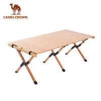 CAMELCROWN โต๊ะไข่เจียวไม้สำหรับลานบ้านบาร์บีคิวตั้งแคมป์โต๊ะปิกนิกโต๊ะแบบพกพาโต๊ะพับ90CM