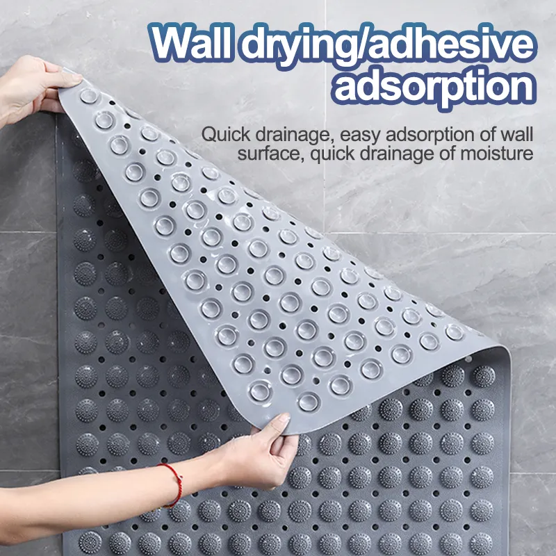 Non-slip Shower Mat 35 X 70cm Large Anti-slip Bath Mat For Seniors And  Adults With Suction Cup, Massage And Drainage Holes Blue