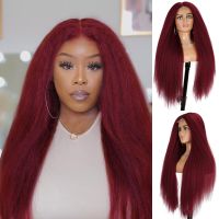 【jw】❐∏♣  Kinky Straight Wig Yaki 28 30 inch Wigs With Hairline Hair Temperature Glueless