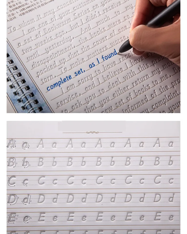 3 Books/Set English Italic Groove Practice Copybook Handwriting Practice Calligraphy  Book English Alphabet Word Reusable Gift
