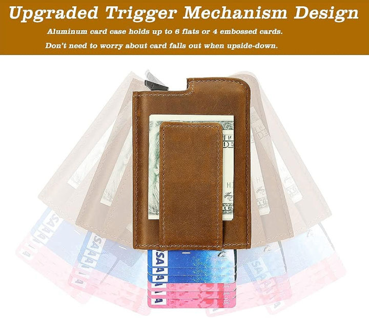 dinghao-rfid-blocking-slim-money-clip-aluminum-wallet-automatic-pop-up-card-case-01-texas-brown
