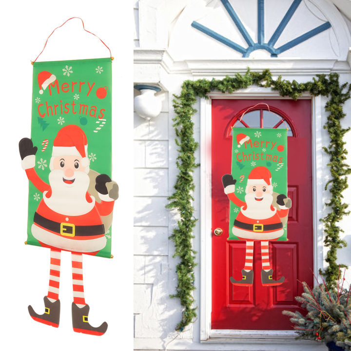 สงสัย-การตกแต่งคริสต์มาสธงแขวนธงติดผนังคริสต์มาสซานต้าธงแขวนสำหรับอุปกรณ์ตกแต่งวัยคริสมาสต์ประตูบ้าน