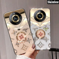 เคสโทรศัพท์เคสโทรศัพท์สำหรับ Realme 11 Pro + ที่ใส่วงแหวนนำทางฝาหลังสำหรับ Realme11 Pro Plus เคสกระจกลายโคลเวอร์หรูหราพร้อมสายคล้องฝาหลัง