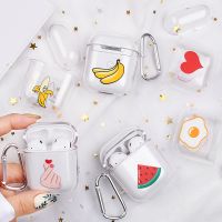 ♟ Cute Love Heart Fruit Case For Apple AirPods 2nd Wireless Earphone Cases Hard PC Clear Cover For Airpods 1 Air pods 2 with Hooks