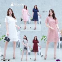 J17981 Dress เดรสลูกไม้แขนสั้นมีซับใน Short sleeve lace dress with lining