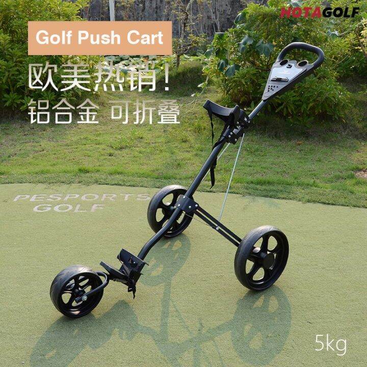Golf Push Cart Lightweight 3 Wheels Foldable Golf Club Push Pull Cart Trolley Golf Pull Cart