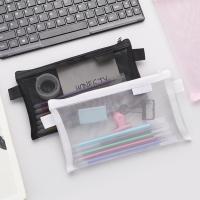 Transparent Mesh Pencil Pouch Simple Portable Pencil Case Stationery Cosmetic Storage Bag D0V1