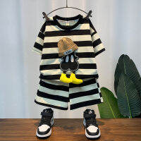 Boys Suit Summer 2023 New Childrens Korean-Style Striped Short Sleeve Fashion Baby Handsome Summer Clothes Two-Piece Suit Fashion