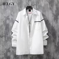 IELGY เสื้อเชิ้ตลำลองผู้ชายแขนยาวสีขาวหลวม