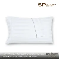 SP Luxury (แพ็คคู่) ปลอกหมอนสีขาวลายริ้ว, Cotton 100 %, Premium Grade