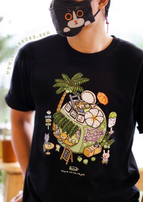 Black T-shirt "Coco Cafe" T-shirt เสื้อยืดคุณภาพสีดำ premium cotton100 comp ลายคาเฟ่ ร้านมะพร้าว